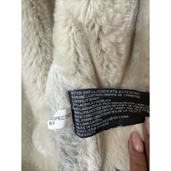 St Johns Bay XL Faux Shearling Lined Leather Jacket Brown Aviator Bomber Coat - Picture 8 of 11